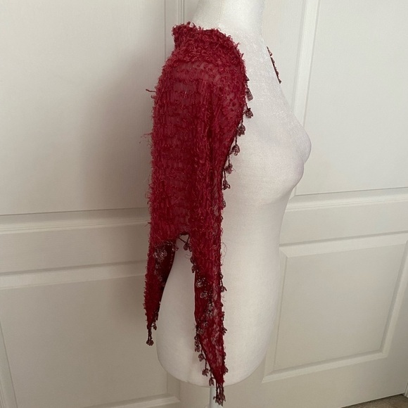 Sterling Styles Red Beaded Triangle Wrap | Formal Evening Shawl OS - Picture 2 of 9
